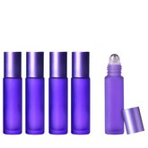 10ml Frosted Bottles with Steel Roller - Purple 5Pcs